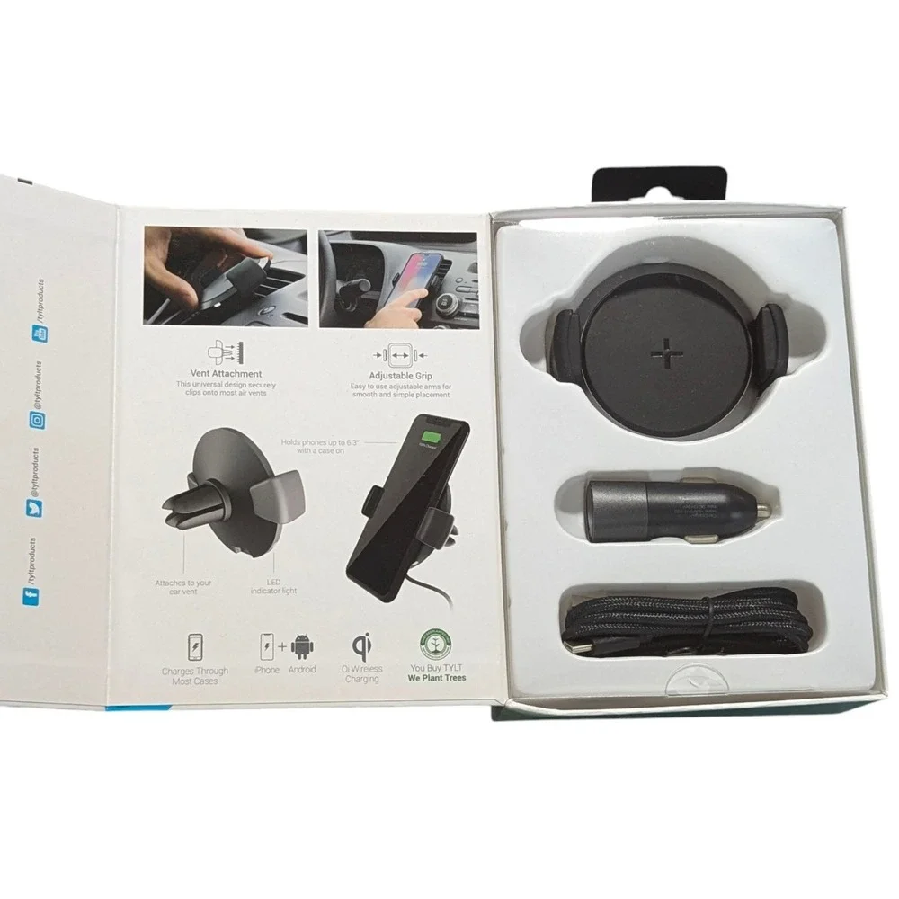 N7.N.‎ TYLT Venti Fast Wireless Car Charger with Adjustable Clip - Fits Air Vent